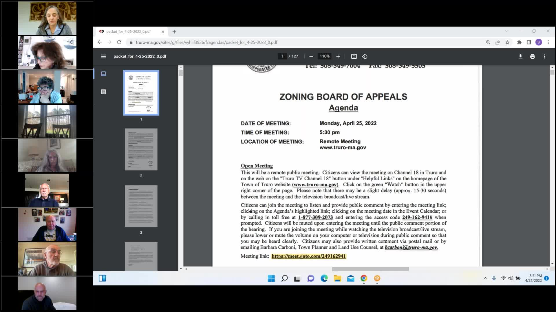 Thumbnail image for Zoning Board of Appeals 04-25-2022