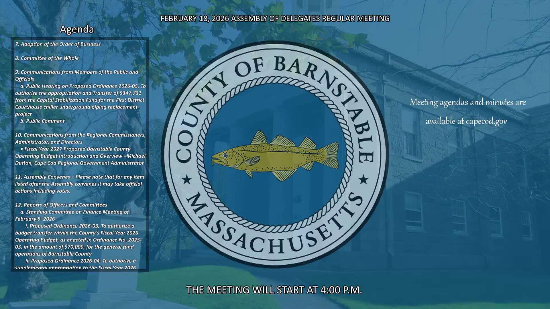 Thumbnail image for Barnstable County Assembly of Delegates 2-18-2026